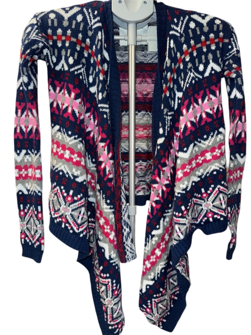 Abercrombie Fitch Kids Open Cardigan Sweater Girls Size M, Fair Isle, Blue Pink